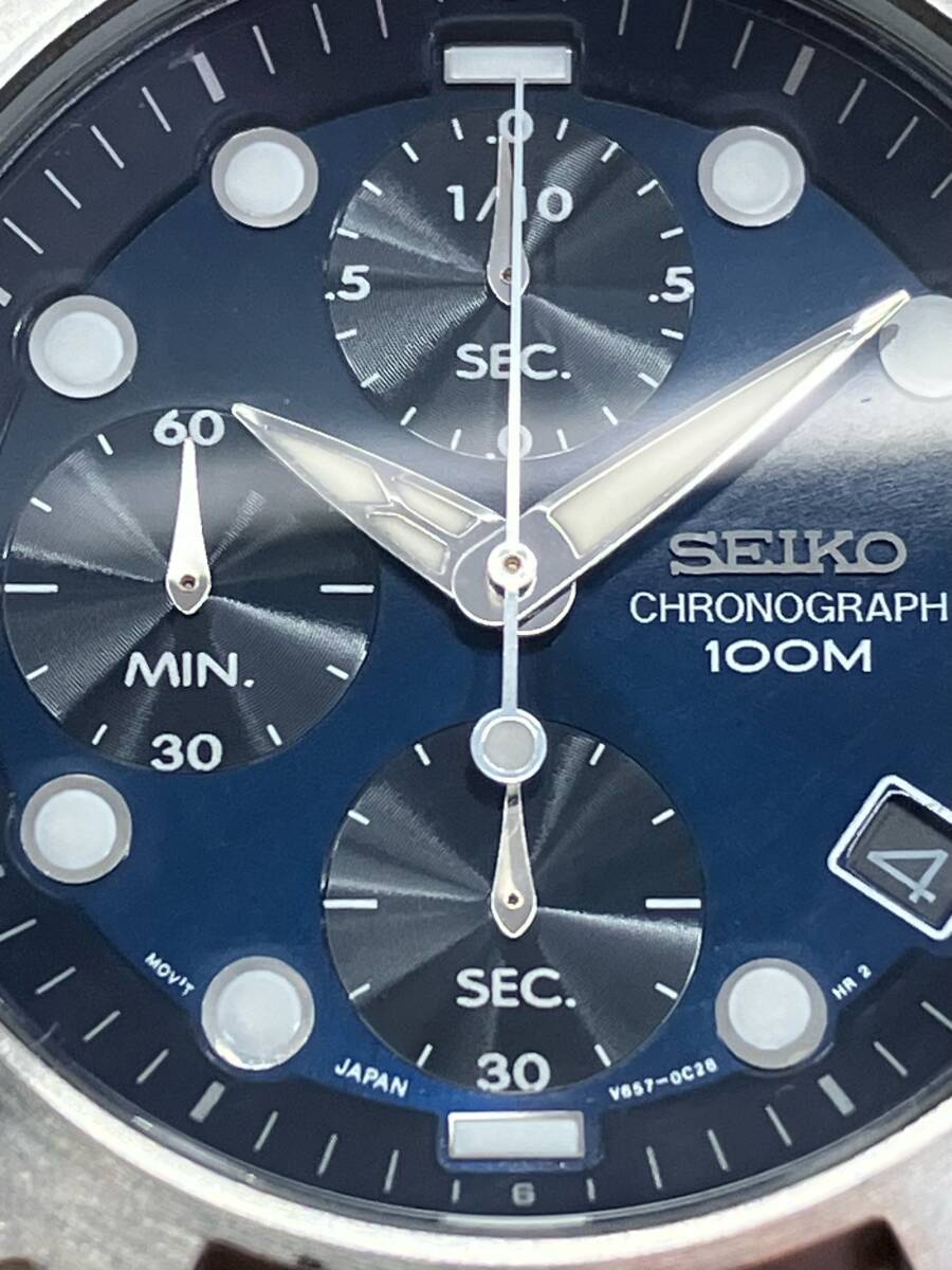 ケース美品 セイコー 海外限定モデル クロノグラフ ダイバーズルック V657‐0B70 メンズ腕時計 クォーツ 稼働品 ブルー文字盤_画像8
