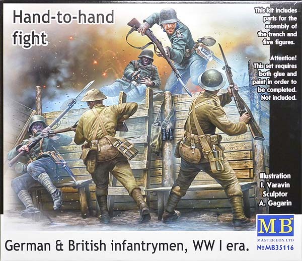 マスターボックス MB35116 1/35 英独・白兵戦WW-I-英兵２体＆独兵３体-塹壕ミニジオラマ付