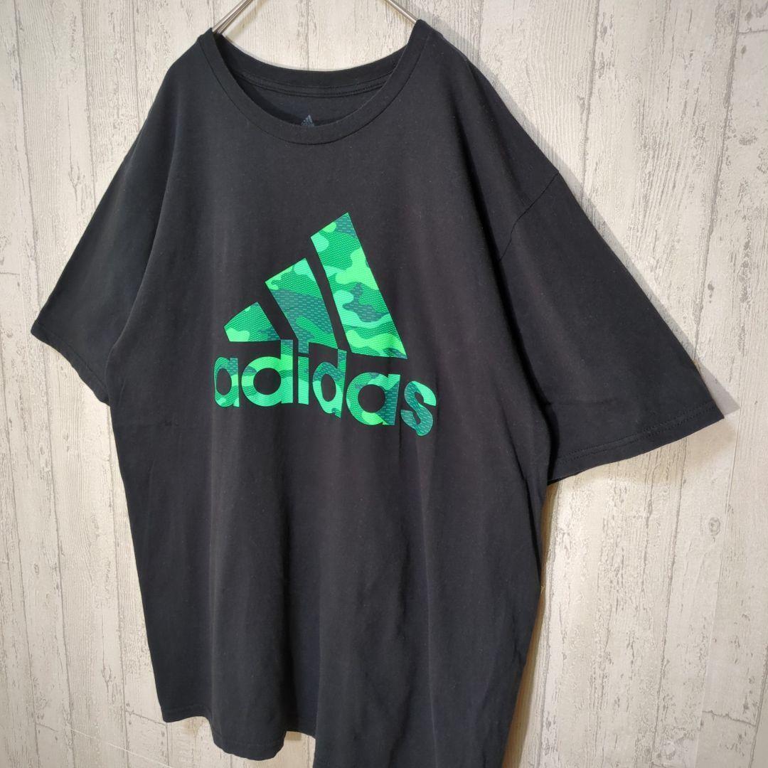 adidas　カモ柄　ビッグロゴ　オーバーサイズ　USA古着 ブラック　ゆるダボ　#h89