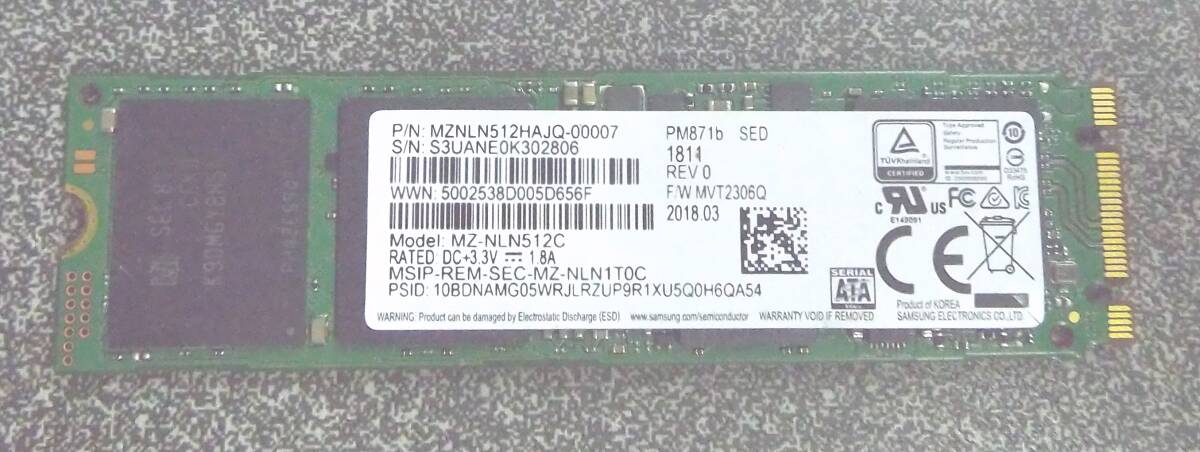 SSD M.2 SATA Type2280 ５１２GB 正常判定 本体のみ_画像1