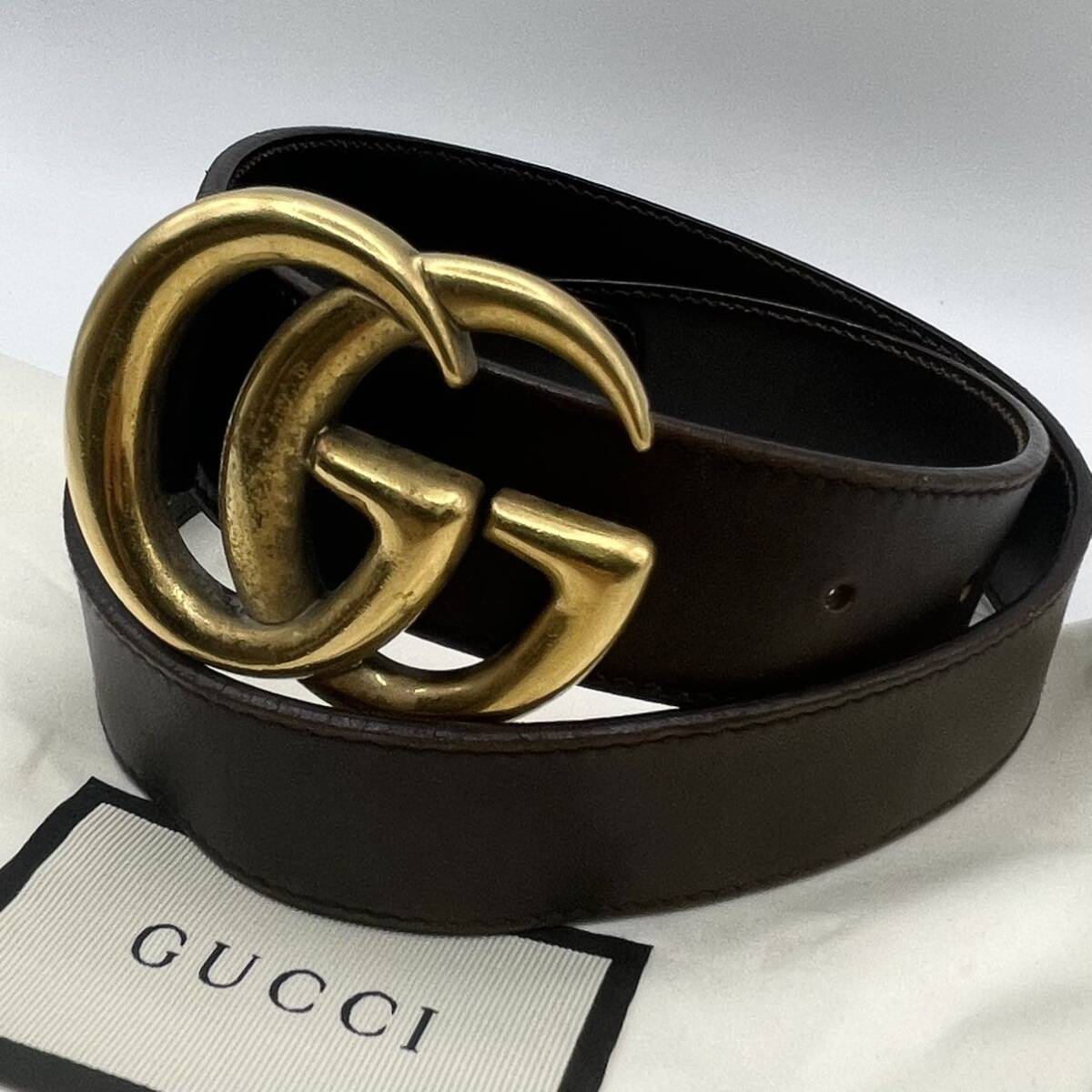 1円〜【高級】GUCCI グッチ ベルト belt GGマーモント ゴールド ダブルG_画像2