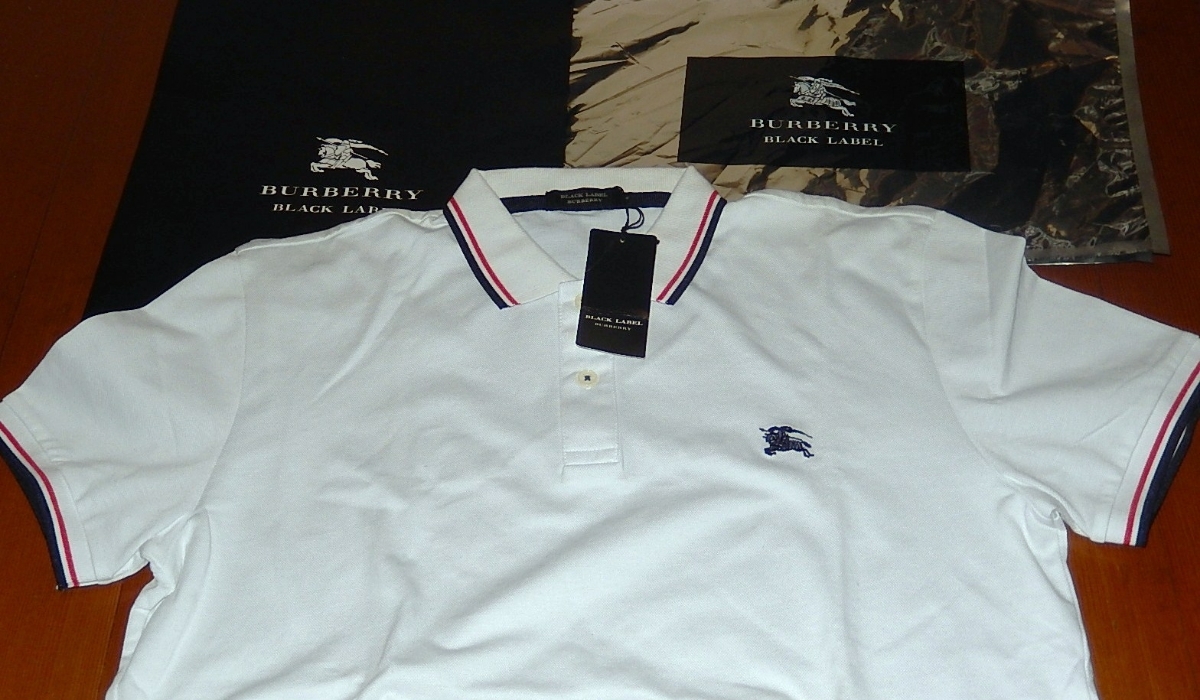  новый товар бирка Burberry Black Label левый . Burberry Mark наконечник линия обработка рубашка-поло 4 LL XL белый рубашка с коротким рукавом три . association 