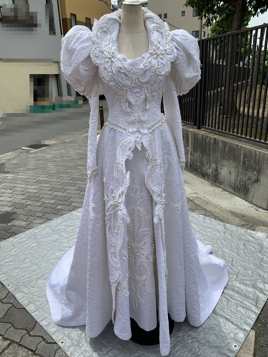 ⑮u922*KURAUDIAkla ude .a* wedding dress white pearl sleeve attaching long train Mai pcs costume u Eddie ng wedding dress 