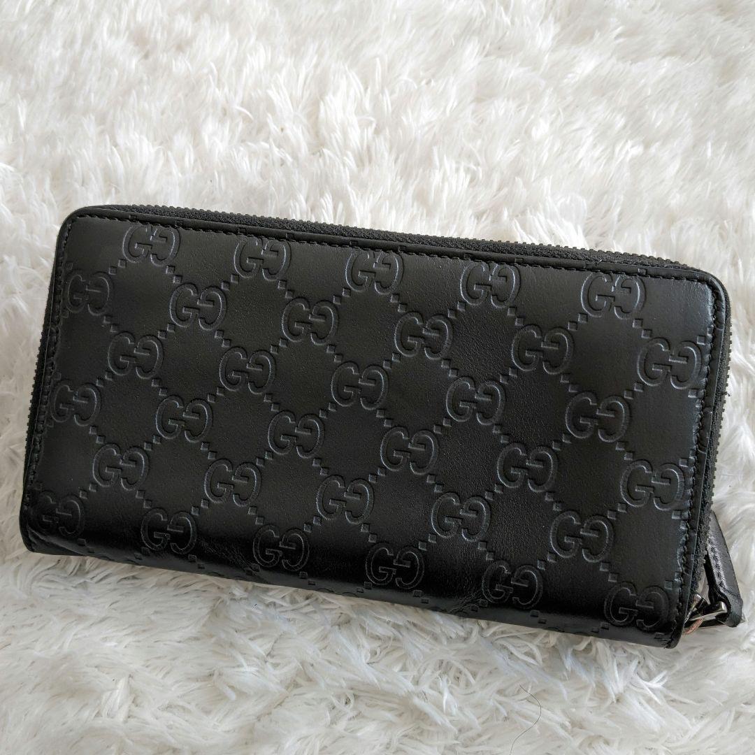 1円～ 美品 箱 保存袋付き GUCCI グッチ 長財布 アヴェル AVEL シマ GG ラウンドジップ ビジネス 革 レザー メンズ レディース ウォレットの画像2