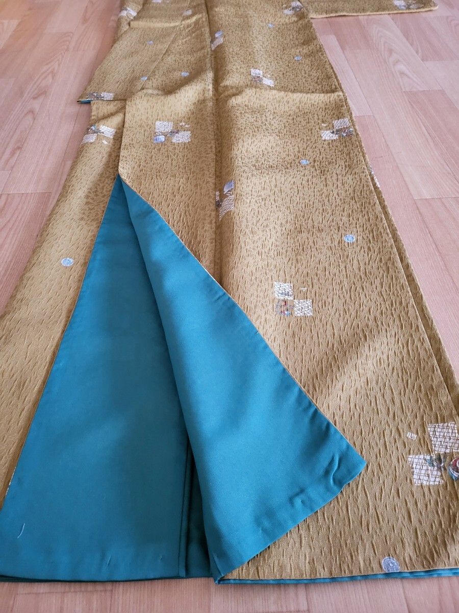 ちりめん風 洗える素材 着物 袷 兎×市松 着物コーデ 和装 和服 小紋_画像2