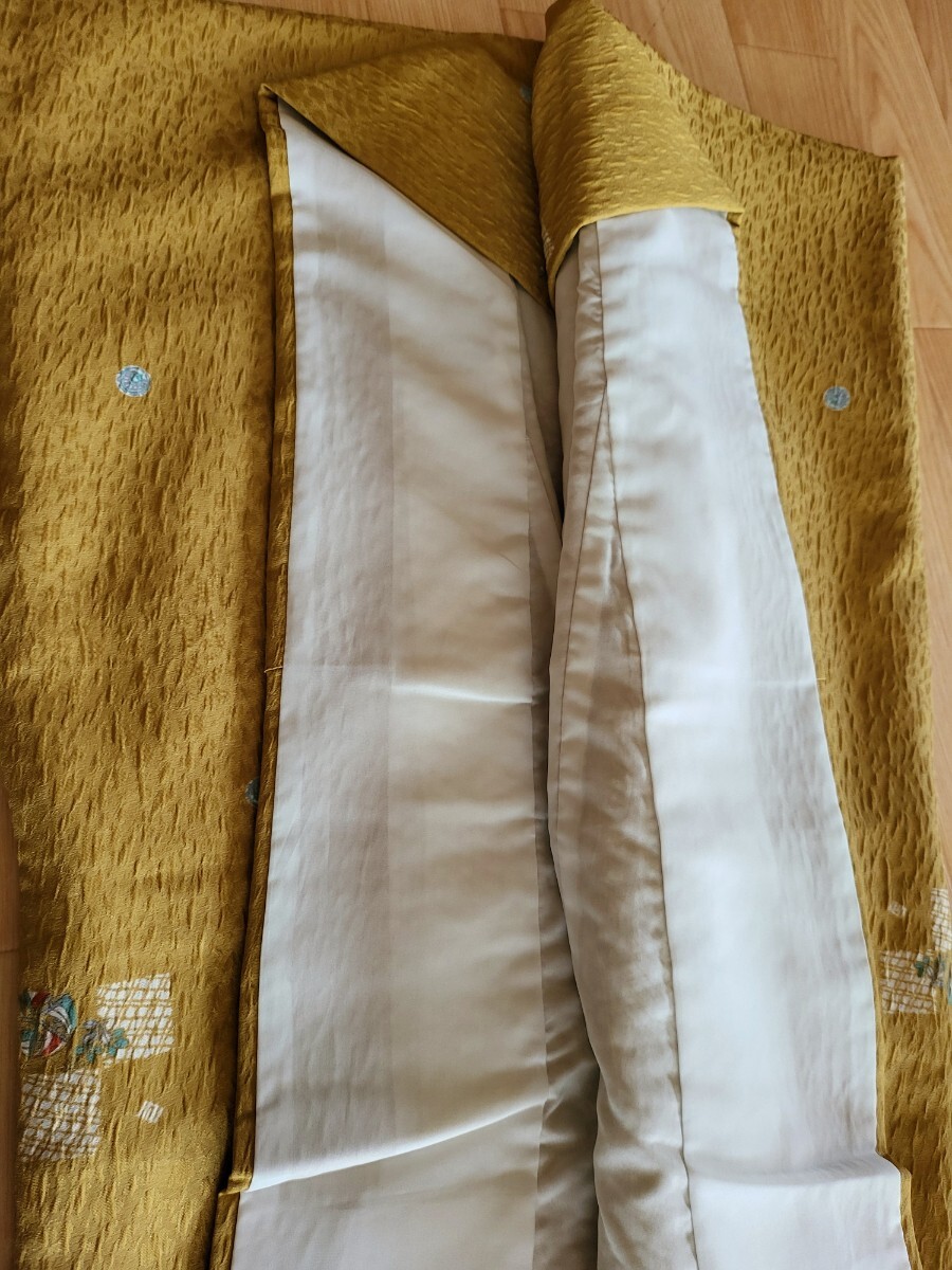 ちりめん風 洗える素材 着物 袷 兎×市松 着物コーデ 和装 和服 小紋_画像6