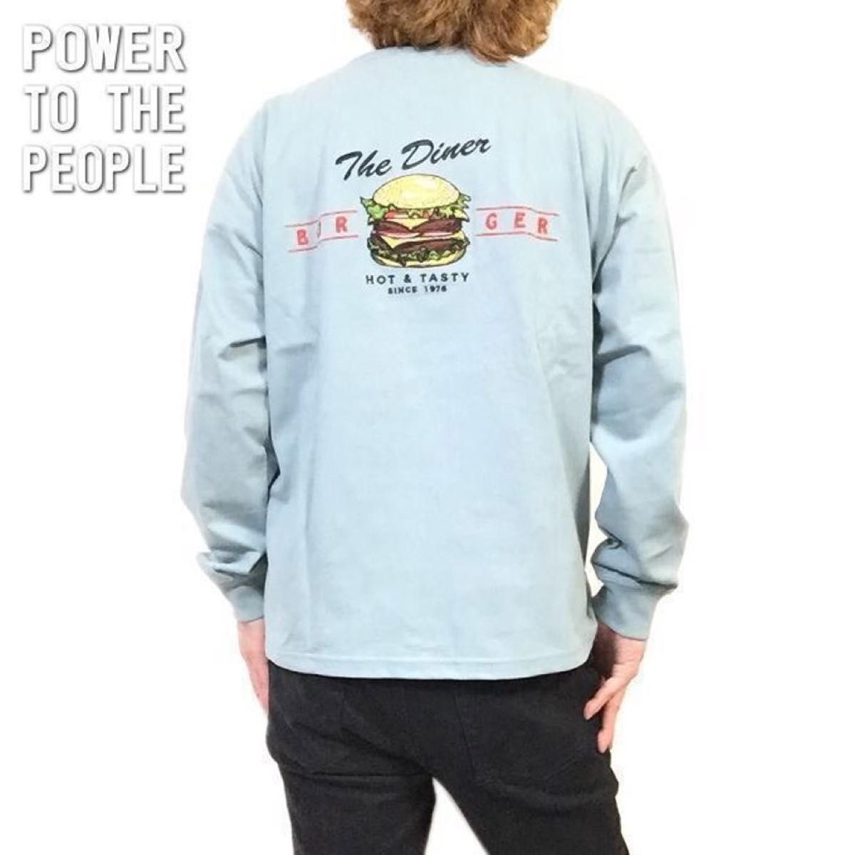 新品 Ｌサイズ POWER TO THE PEOPLE バーガー 刺繍 ロンT 長袖Tシャツ ユニセックス ロングスリーブTシャツ