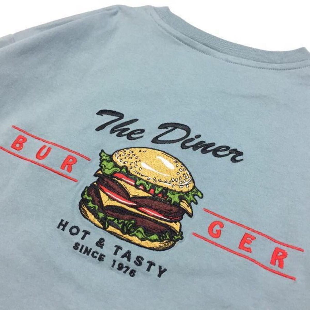 新品 Ｌサイズ POWER TO THE PEOPLE バーガー 刺繍 ロンT 長袖Tシャツ ユニセックス ロングスリーブTシャツ