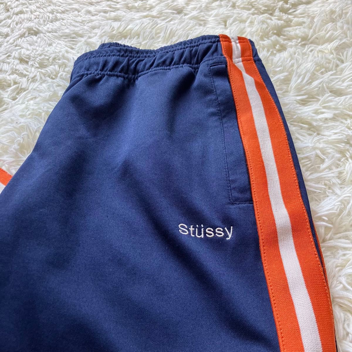 stussy トラックパンツ サイドライン 刺繍ロゴ ネイビー   track pants ステューシー　