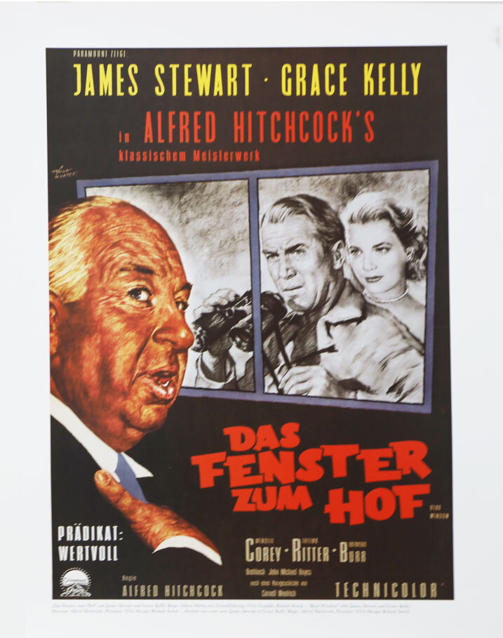 映画ポスター、「裏窓」DAS FENSTER ZUM HOT,独版、36.1x46.5cm、1954年公開米映画、A・ヒッチコック監督、J・スチュアート、G・ケリー主演の画像1