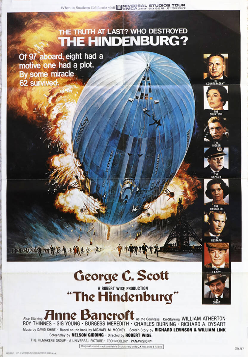 映画ポスター、The Hindenburg; 『ヒンデンバーグ』（'75 米）size 53.6x83.5cm,両面印刷　裏面は映画の解説、監督R・ワイズ_画像1