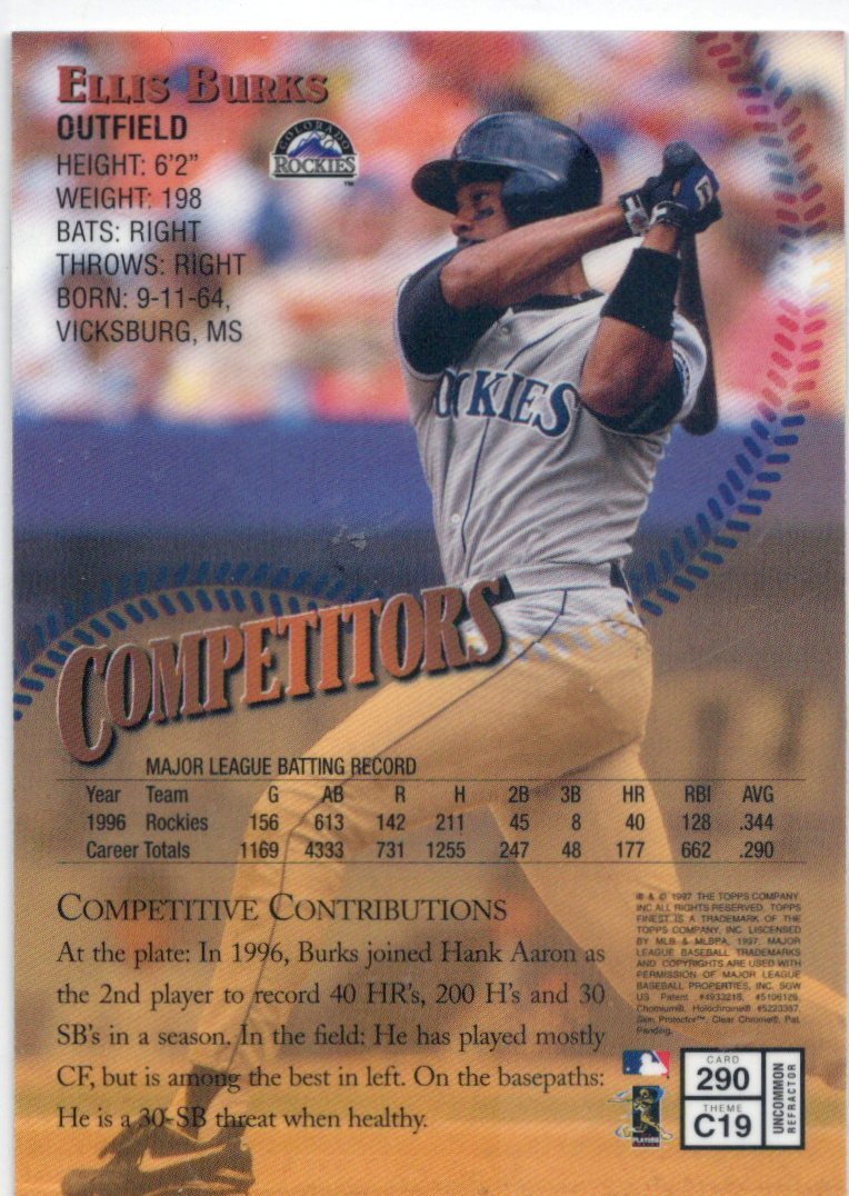 MLB 1997 FINEST SILVER REFRACTOR ELLIS BURKS　　新品ミント状態品_画像2