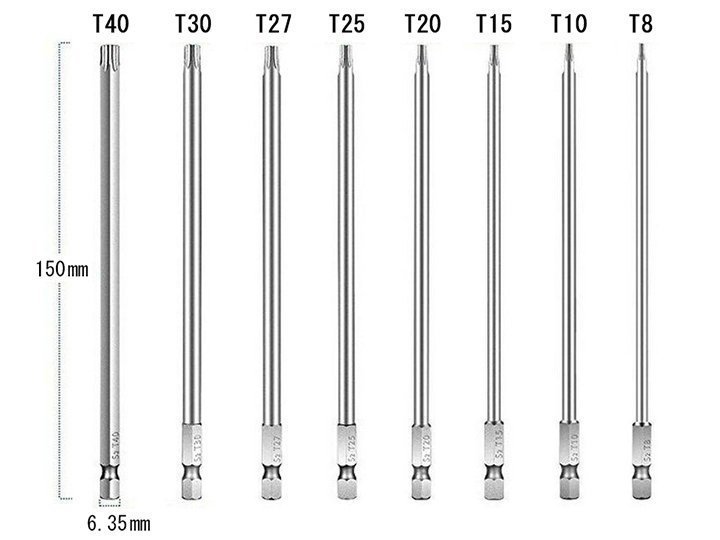 いじり止め付き トルクスビット セット 高品質 S2鋼材 ロング TRX T8 T10 T15 T20 T25 T27 T30 T40 磁力付 トルクスレンチ 電動ドライバー_画像1