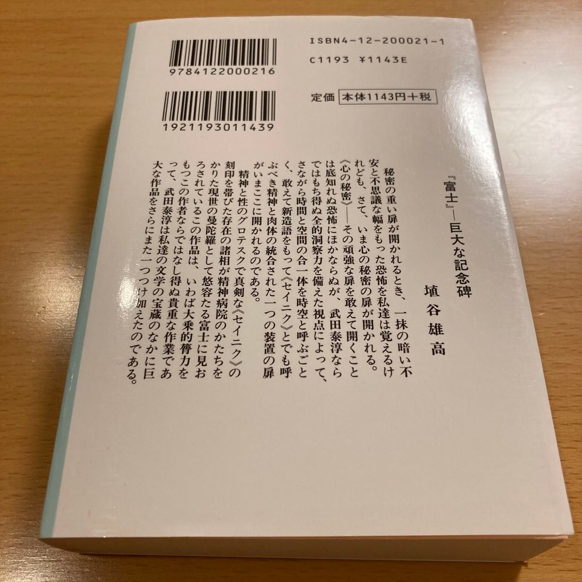 【絶版・美品】 富士 武田泰淳 中公文庫 【匿名配送】