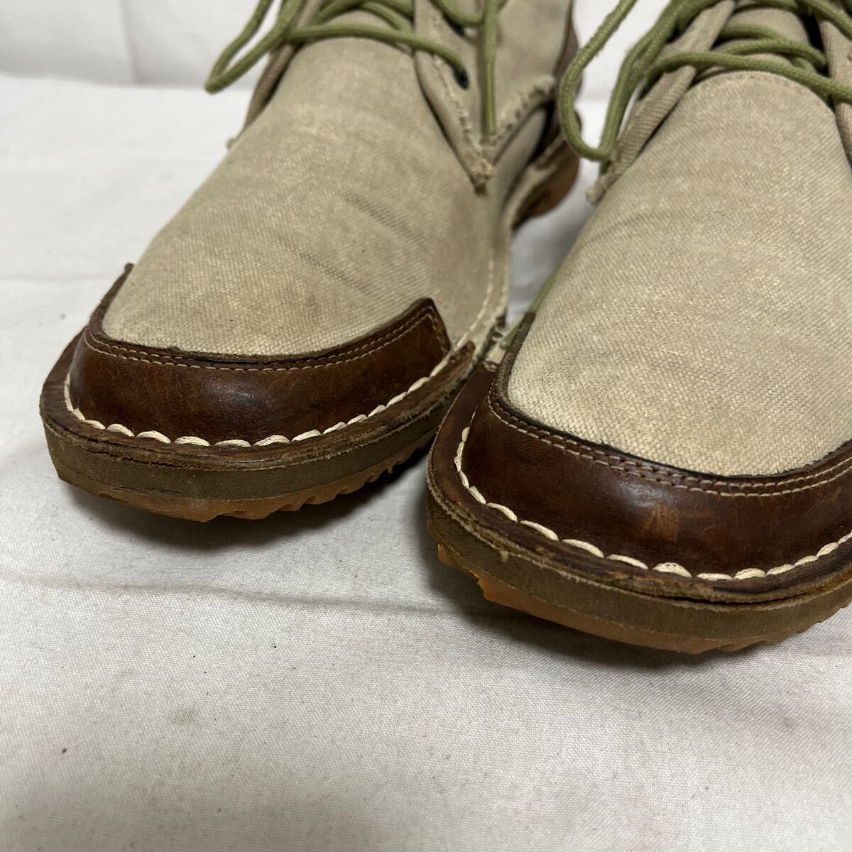 和321★ Timberland ティンバーランド ショートブーツ キャンバス レザー 切り替え 8 カーキ ブラウン メンズ_画像8