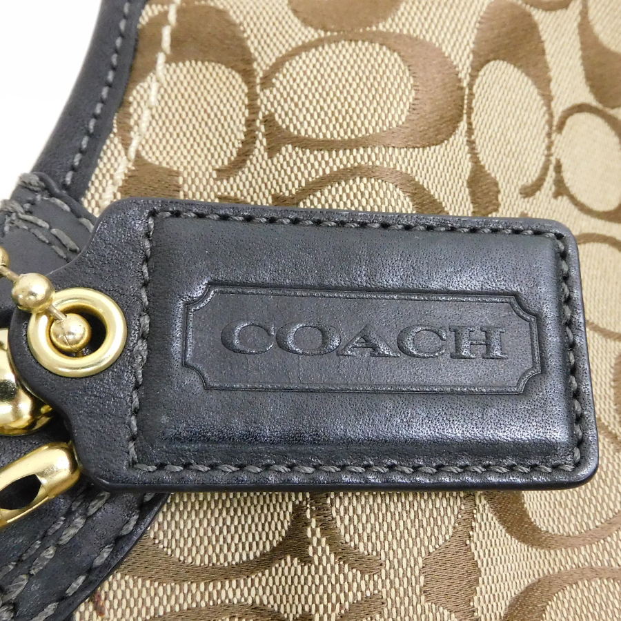 1円 ■ コーチ ハンドバッグ シグネチャー キャンバス×レザー ベージュ系×ブラック系 COACH ■E.Bmmr.tI-18の画像9