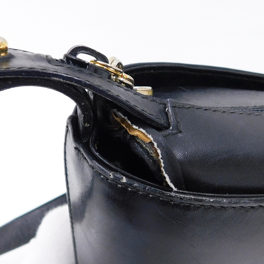 1円 ■ フェラガモ ショルダーバッグ ブラック系 レザー ガンチーニ BA213641 Salvatore Ferragamo ■E.Bil.tI-25_画像9