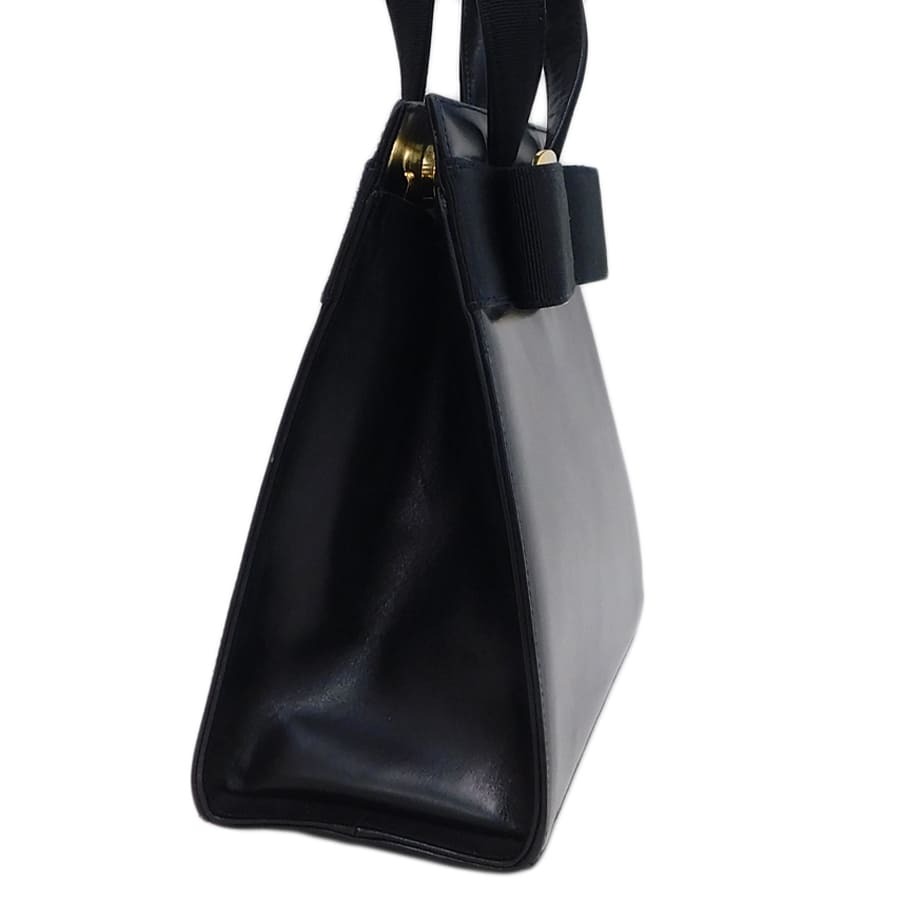 1 jpy # beautiful goods Ferragamo 2way bag black group leather BA21 4178vala ribbon Salvatore Ferragamo #E.Cmol.oR-10