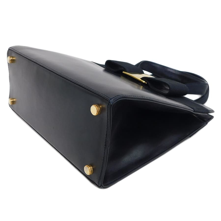 1 jpy # beautiful goods Ferragamo 2way bag black group leather BA21 4178vala ribbon Salvatore Ferragamo #E.Cmol.oR-10