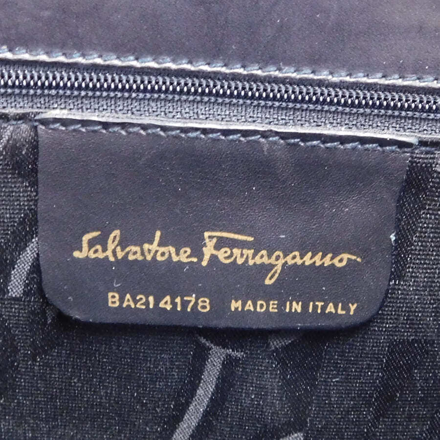 1 jpy # beautiful goods Ferragamo 2way bag black group leather BA21 4178vala ribbon Salvatore Ferragamo #E.Cmol.oR-10