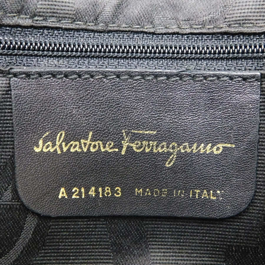 1円 ■ フェラガモ ショルダーバッグ ブラック系 レザー A21 4183 ヴァラリボン Salvatore Ferragamo ■E.Blel.zE-10_画像8