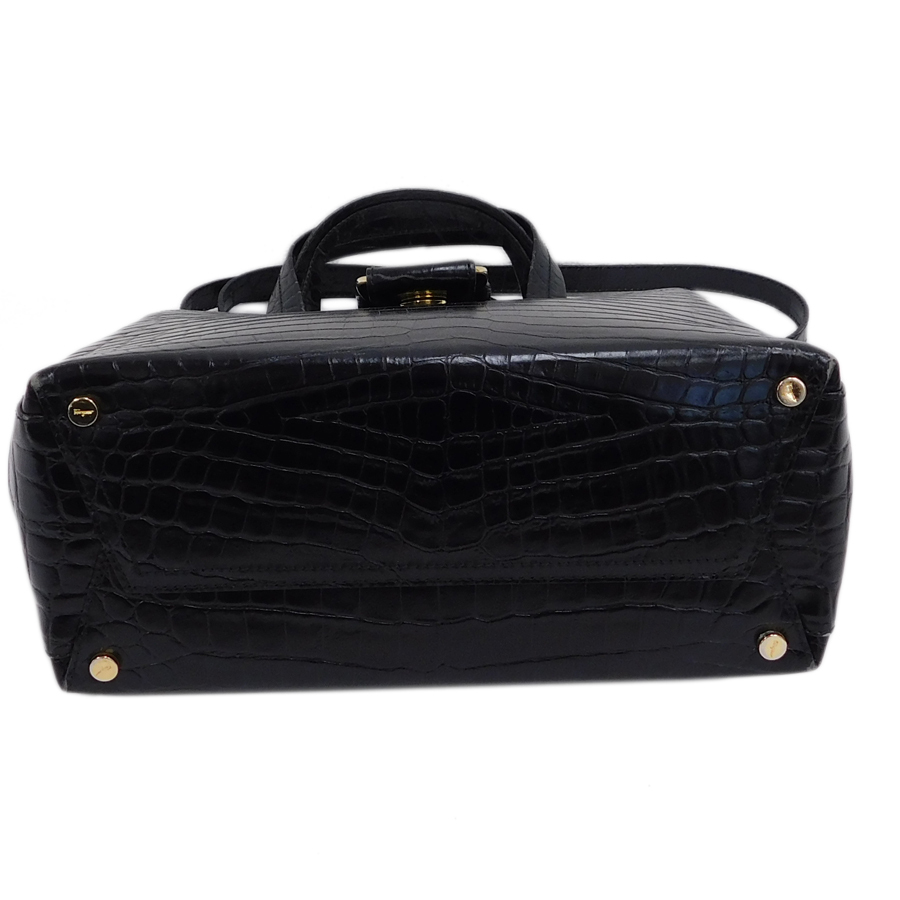 1 jpy # beautiful goods Ferragamo 2way bag AQ-218252 black group leather Salvatore Ferragamo #K.Csr.tI-14