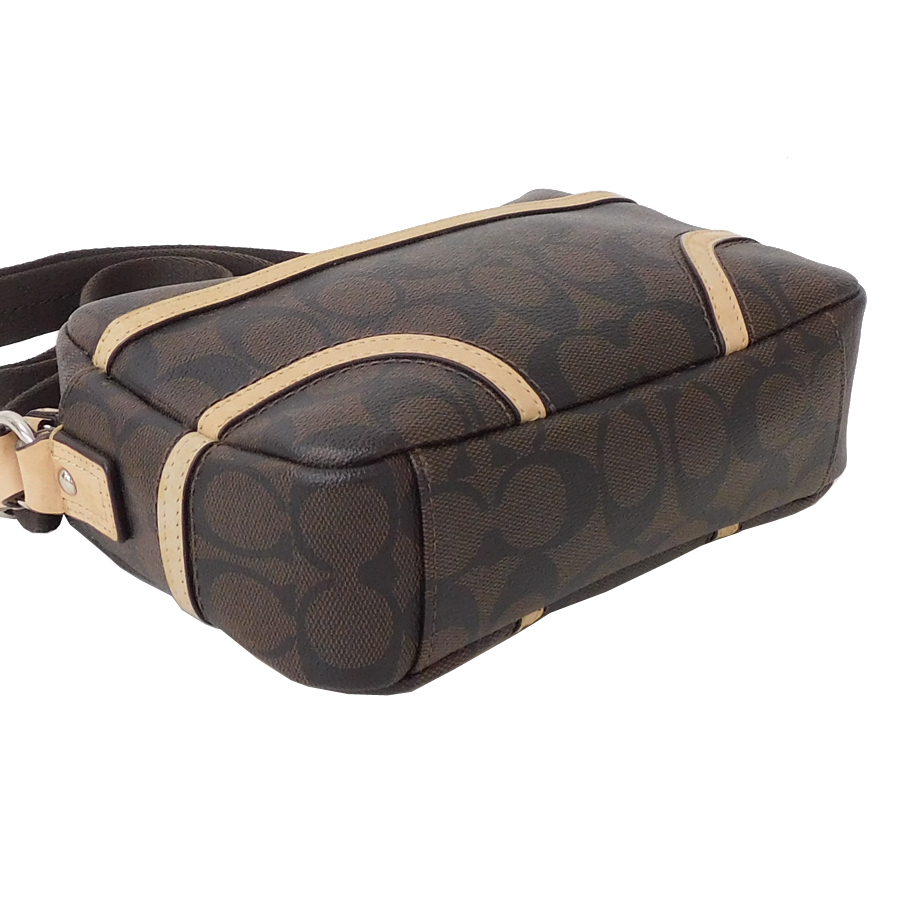 1 jpy # Coach shoulder bag dark brown series signature PVC× leather smaller woman COACH #E.Bmg.An-25