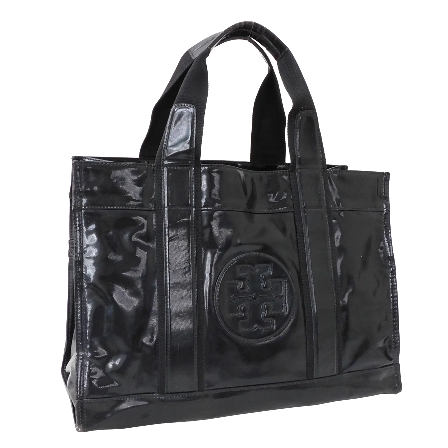 1円 ■ トリーバーチ トートバッグ ブラック系 エナメル カジュアル ロゴワッペン 女性 TORY BURCH ■E.Bsr.tI-25_画像1