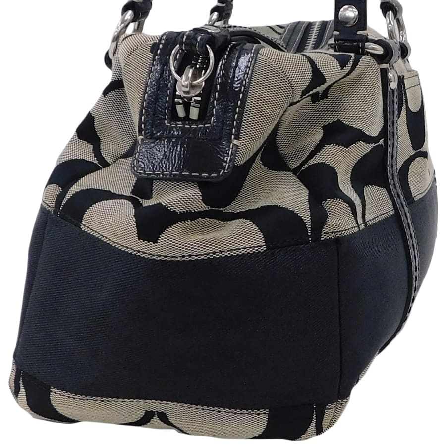 1円 ■ 極美品 コーチ ハンドバッグ F13551 グレー×ブラック系 キャンバス×レザー シグネチャー COACH ■E.Bmp.An-06_画像3