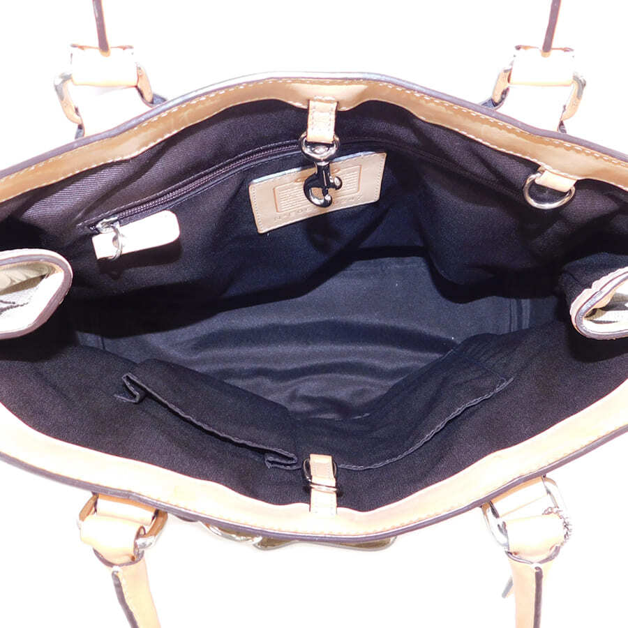 1 jpy # beautiful goods Coach handbag 10247 beige group canvas × leather signature handbag COACH #E.Bmm.An-06