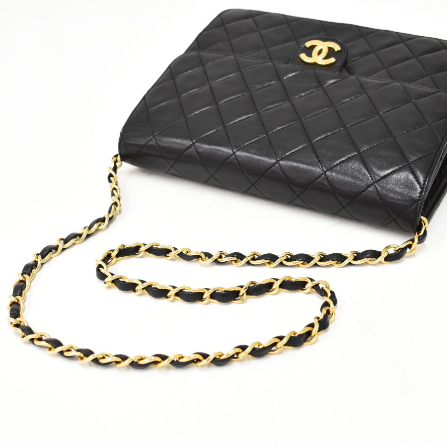 1円 ◎美品 CHANEL シャネル チェーンショルダーバッグ シングルフラップ マトラッセ ココマーク レザー ブラック◎E.Cupr.lA-17_画像7