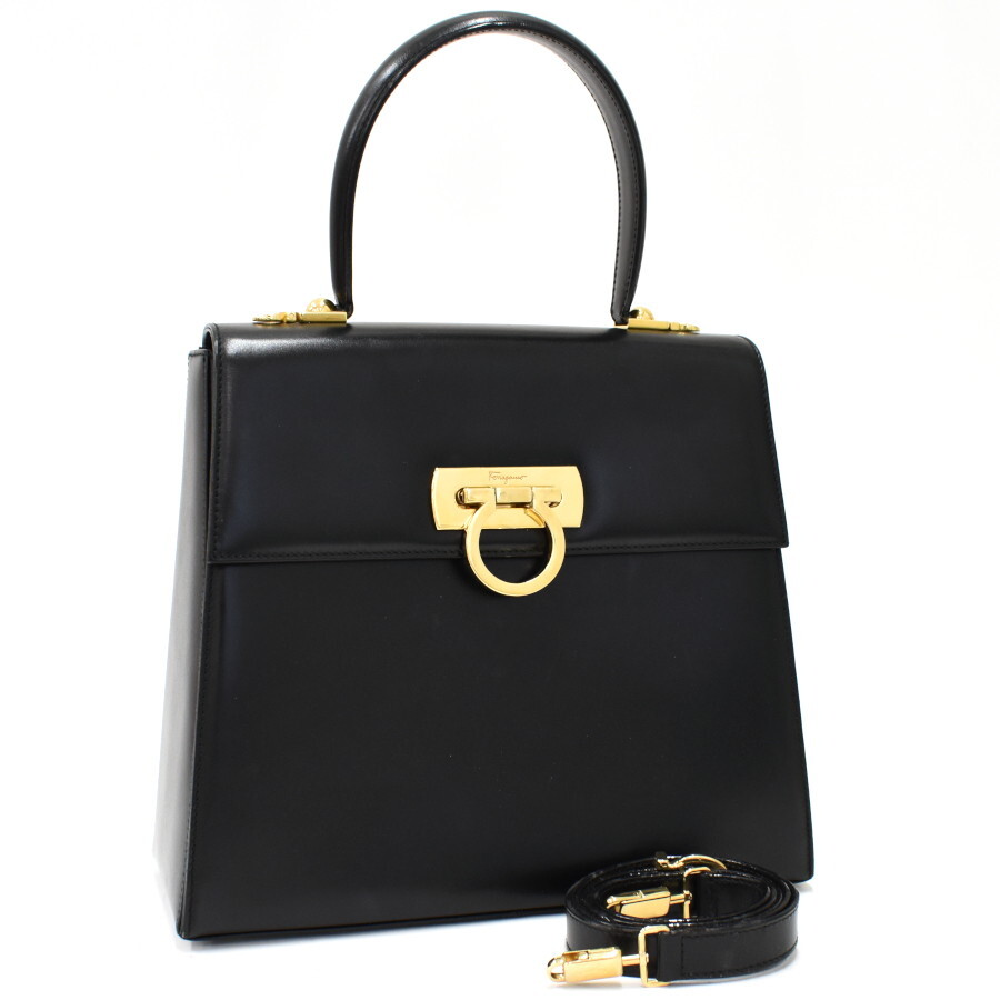 1 jpy * ultimate beautiful goods Salvatore Ferragamo Salvatore Ferragamo 2way handbag shoulder gun chi-ni black *E.Cil.lA-17