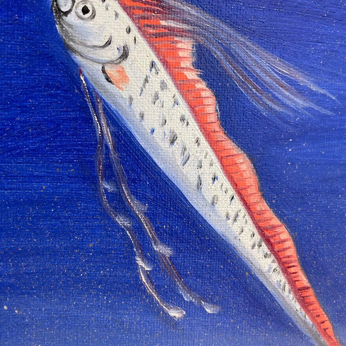 油絵　リュウグウノツカイ　手描き　原画　インテリア　深海魚 室内