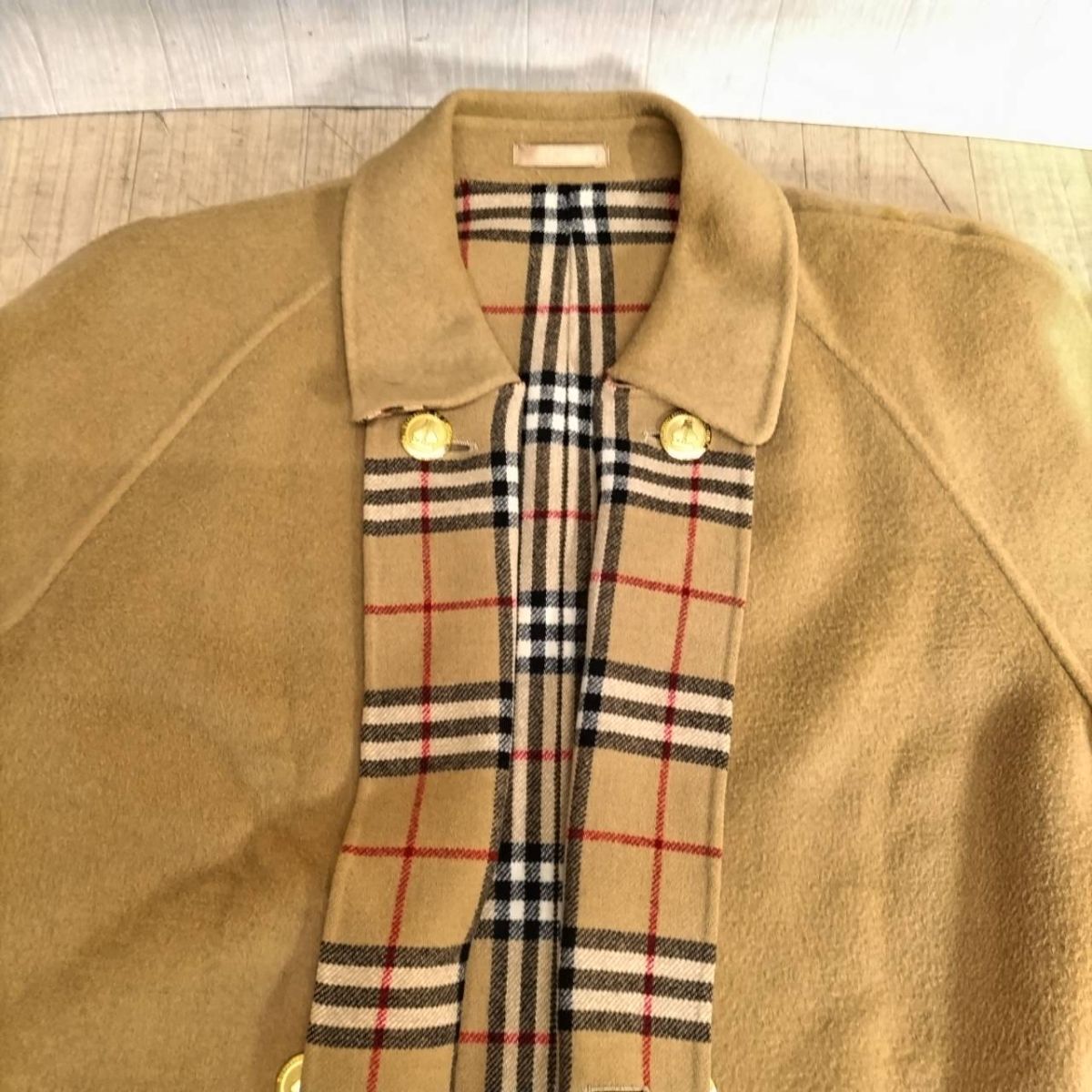 G633-U13-2450 Burberry バーバリー ウール×カシミヤ ロングコート ベージュ ノバチェック 表記サイズ9(Mサイズ) ⑥の画像3