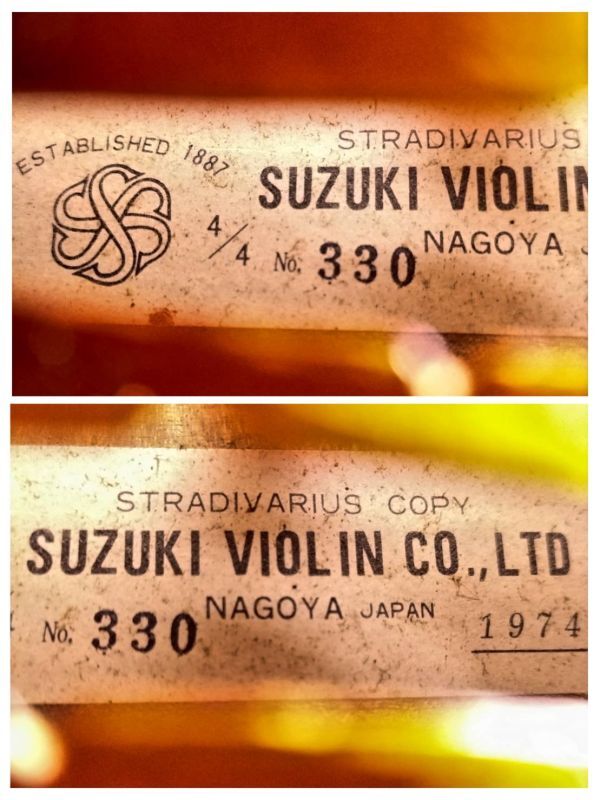 I623-SK10-901 SUZUKI VIOLIN スズキバイオリン No.330 サイズ4/4 1974年製 弓,ハードケース付き 弦楽器 ⑥_画像8