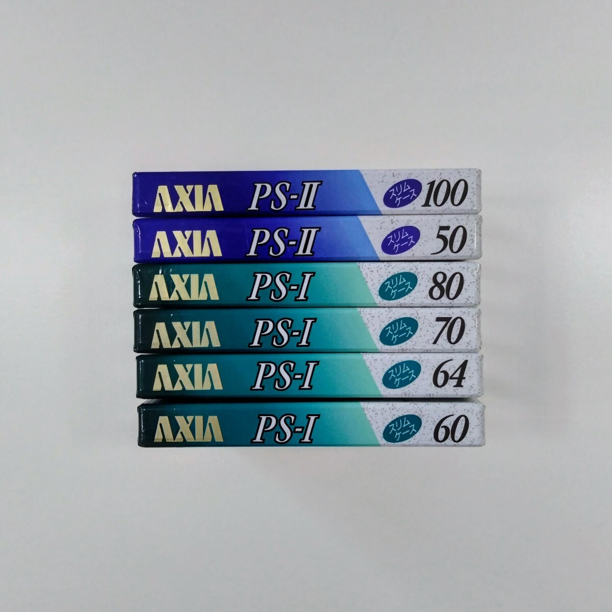 [未開封品・1本小キズあり] AXIA カセットテープ PS-II 100・50(ハイポジション）、PS-I 80・70・64・60（ノーマルポジション）計6本セット_画像3
