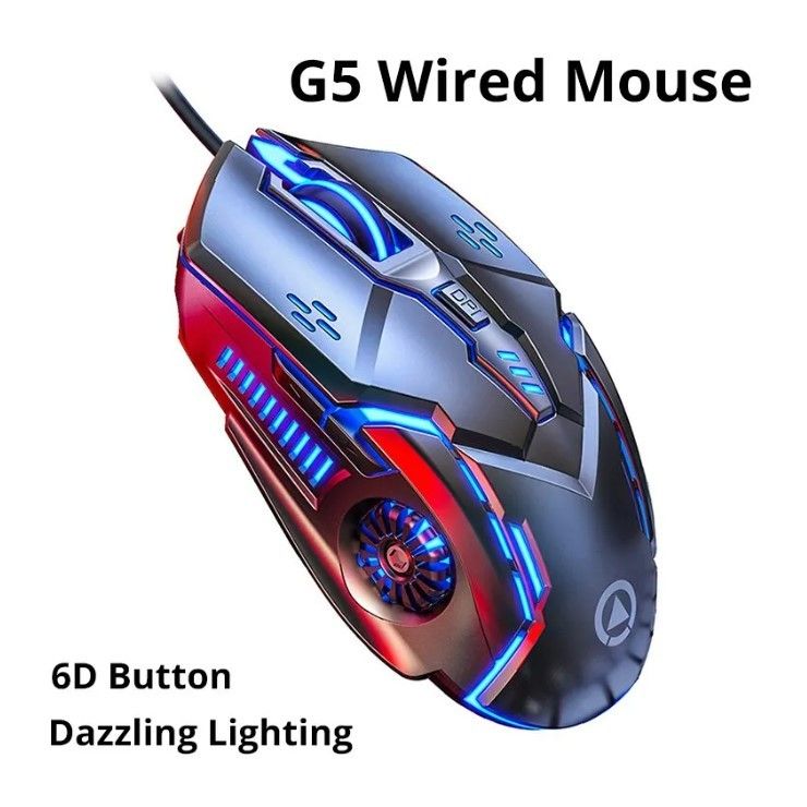 G5 ゲーミング マウス LEDバックライト 4段階DPI6 ボタン メカニカル ブラック 人体工学に基づいた滑り止め形状 遅延の