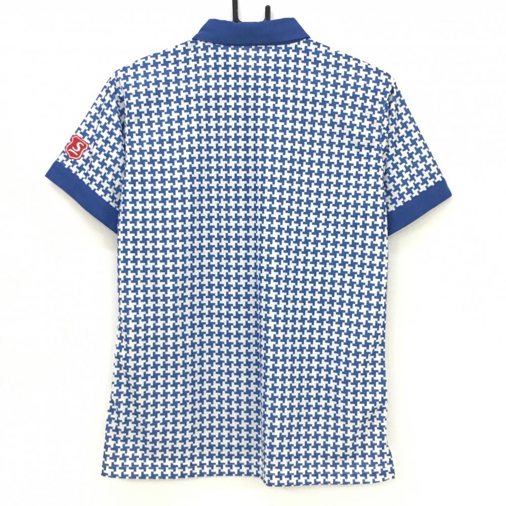 【超美品】スリクソン 半袖ポロシャツ 白×ブルー 総柄 胸2ポケット付 レディース LL ゴルフウェア SRIXONの画像2