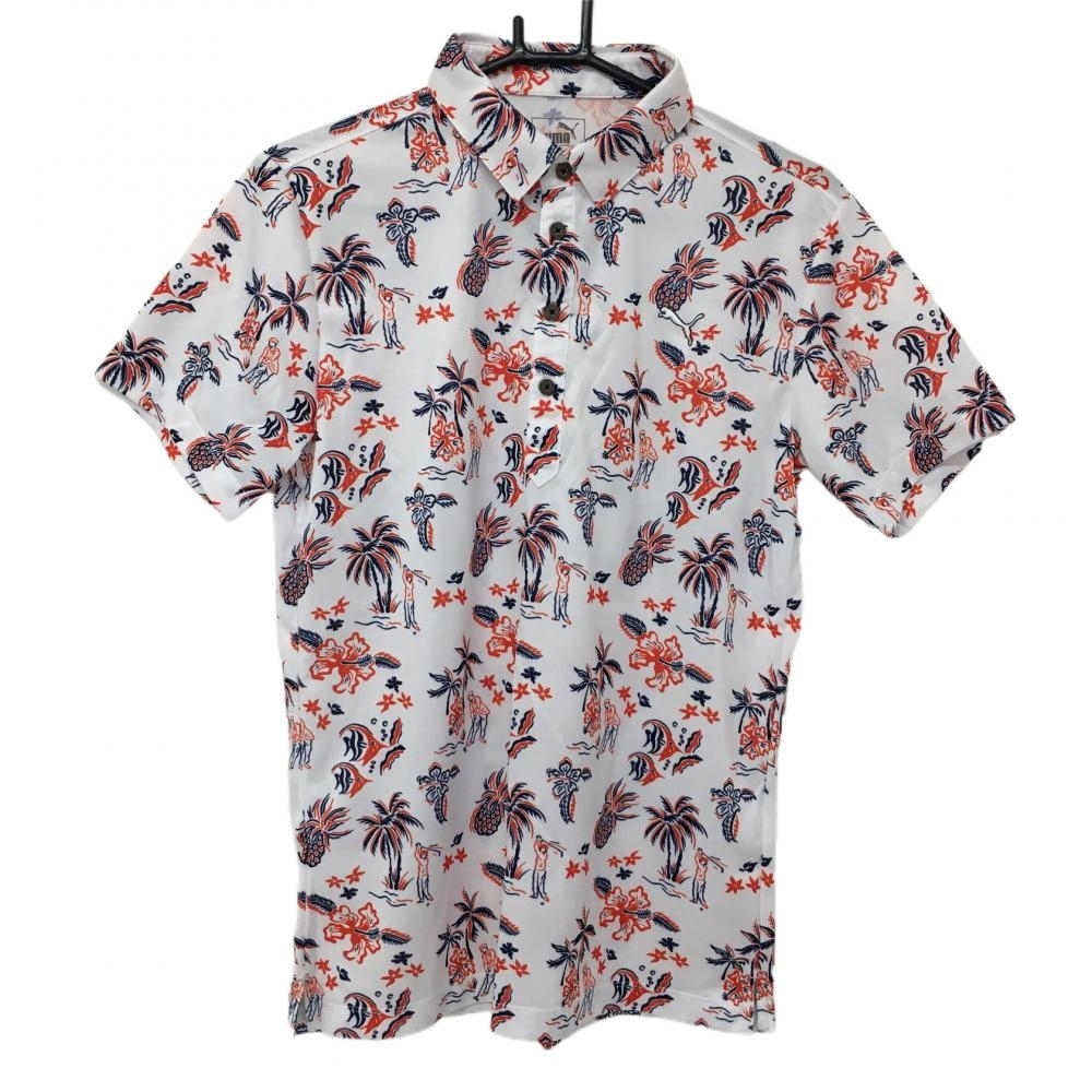 [ очень красивый товар ] Puma рубашка-поло с коротким рукавом белый × красный цветочный принт ананас рисунок goru мех рисунок мужской L Golf одежда PUMA