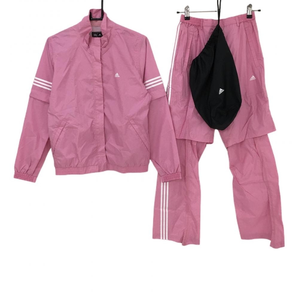 【超美品】アディダス レインウェア 上下セット(2WAYジャケット×パンツ) ピンク×白 袖着脱可 レディース M/M ゴルフウェア adidas_画像1