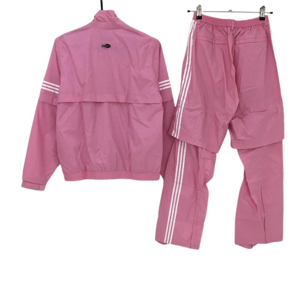 【超美品】アディダス レインウェア 上下セット(2WAYジャケット×パンツ) ピンク×白 袖着脱可 レディース M/M ゴルフウェア adidas_画像2