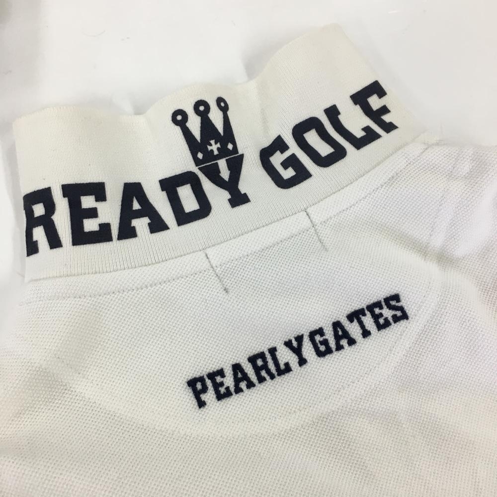 パーリーゲイツ 半袖ポロシャツ 白×ネイビー 25周年 襟裏ロゴ ビッグワッペン コットン100％ レディース 1(M) ゴルフウェア PEARLY GATES_画像4