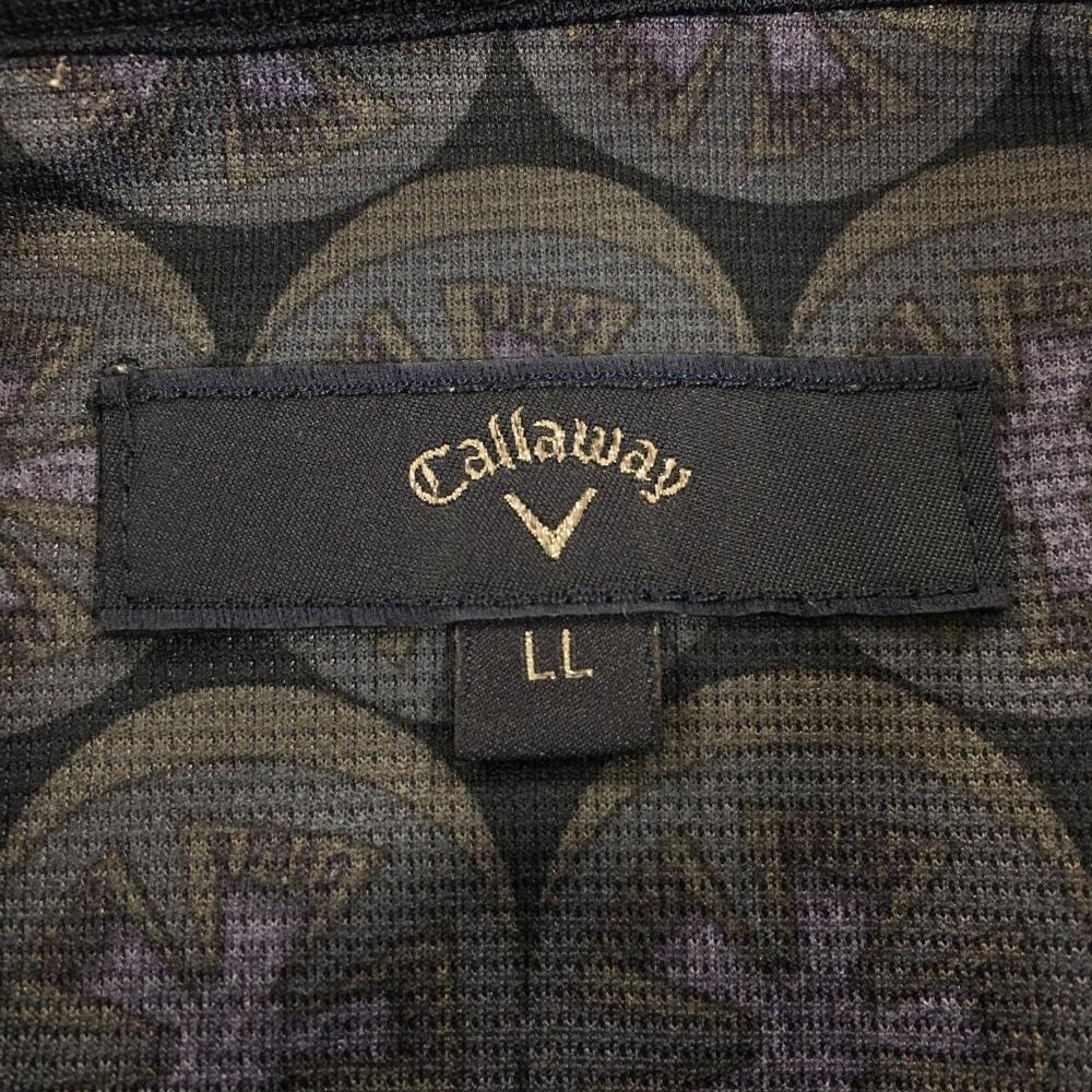 【美品】キャロウェイ 半袖ポロシャツ ネイビー×白 総柄 ロゴ刺しゅう メンズ LL ゴルフウェア Callaway_画像4