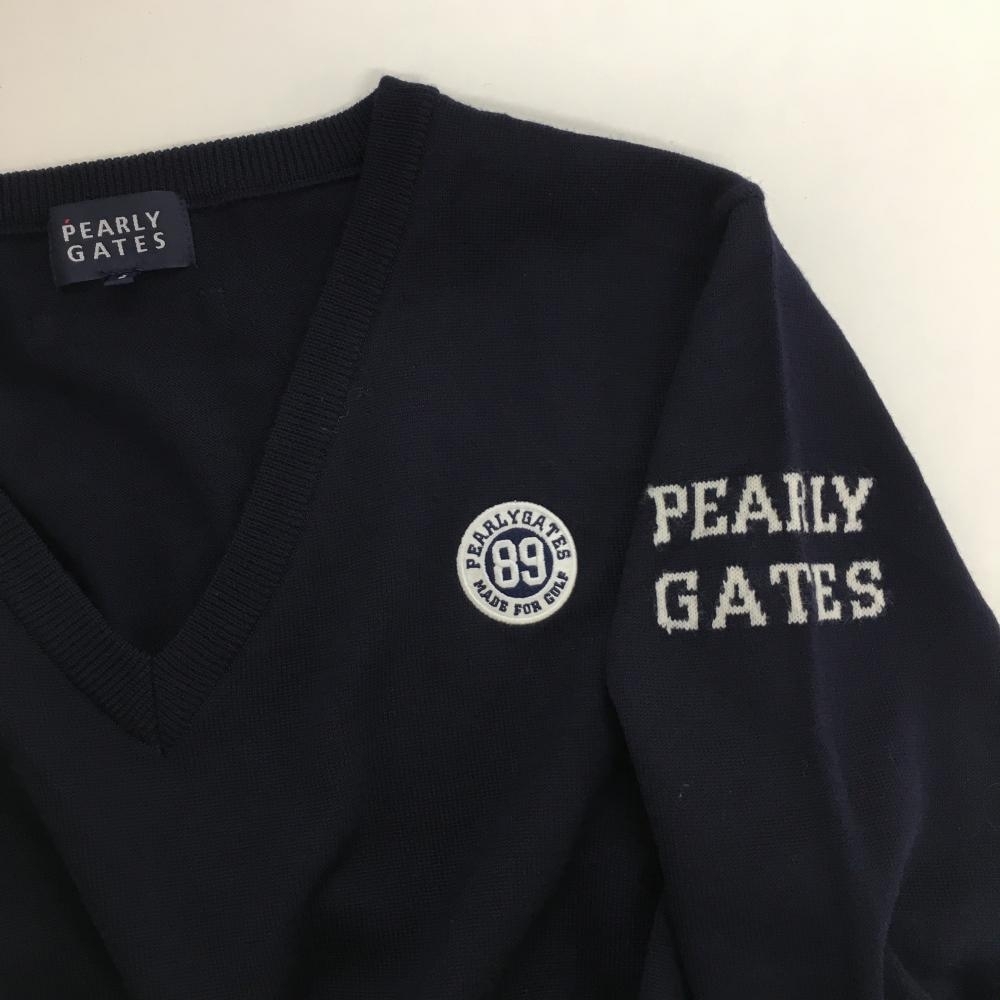 【超美品】パーリーゲイツ セーター ネイビー×白 Vネック ロゴ刺しゅう メンズ 6(XL) ゴルフウェア PEARLY GATES_画像3