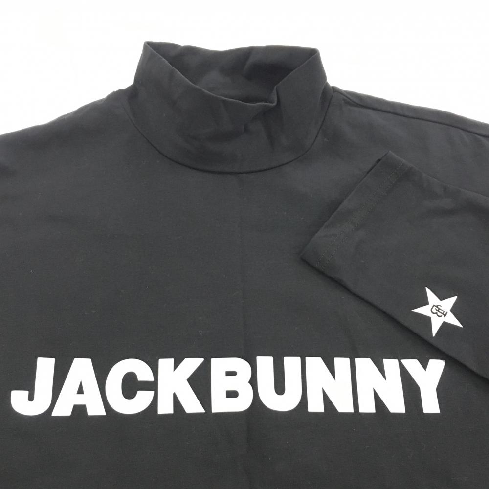 【超美品】ジャックバニー 長袖ハイネックシャツ 黒×シルバー ロゴプリント メンズ 6(XL) ゴルフウェア Jack Bunny_画像3