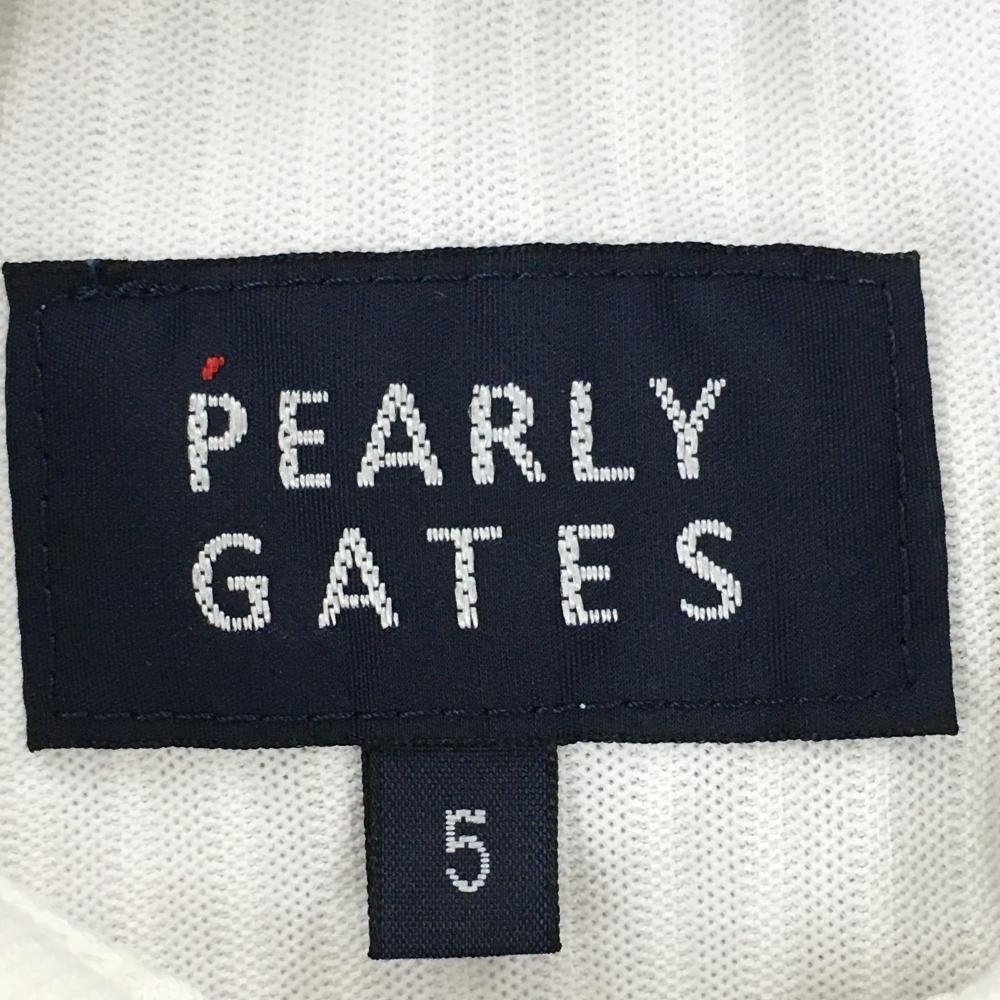 パーリーゲイツ 半袖ポロシャツ 白 ストライプ 襟裏ライン＆プリント フェルトワッペン メンズ 5(L) ゴルフウェア PEARLY GATES_画像5