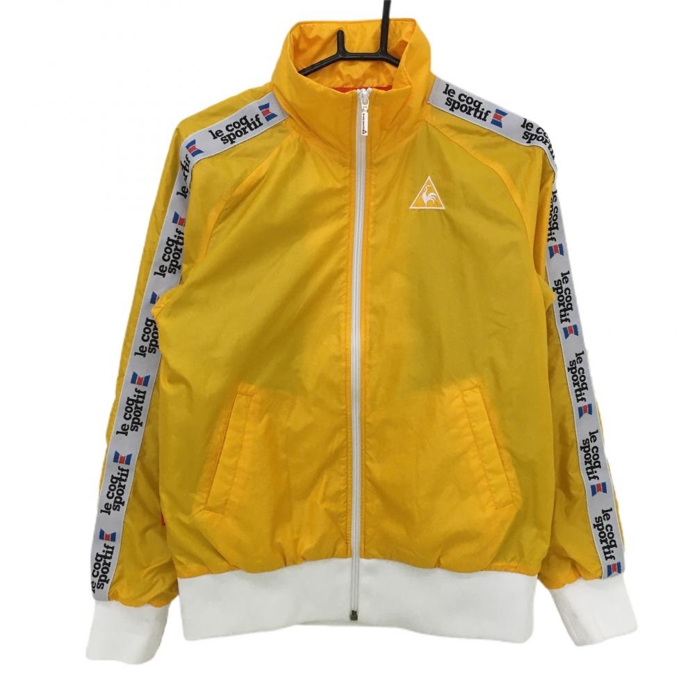 [ beautiful goods ] Le Coq jacket blouson yellow × white sleeve Logo line lining the smallest nappy collar cotton inside lady's L Golf wear le coq sportif