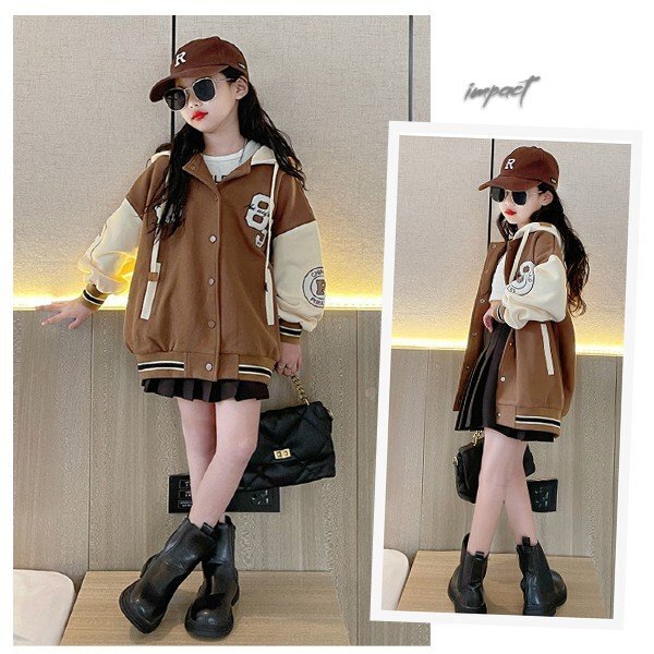 [4 sheets summarize ] [ new goods ]140~170cm child clothes outer [ light weight ][ thin ] spring clothes girl long sleeve mocha with a hood . Junior blouson 