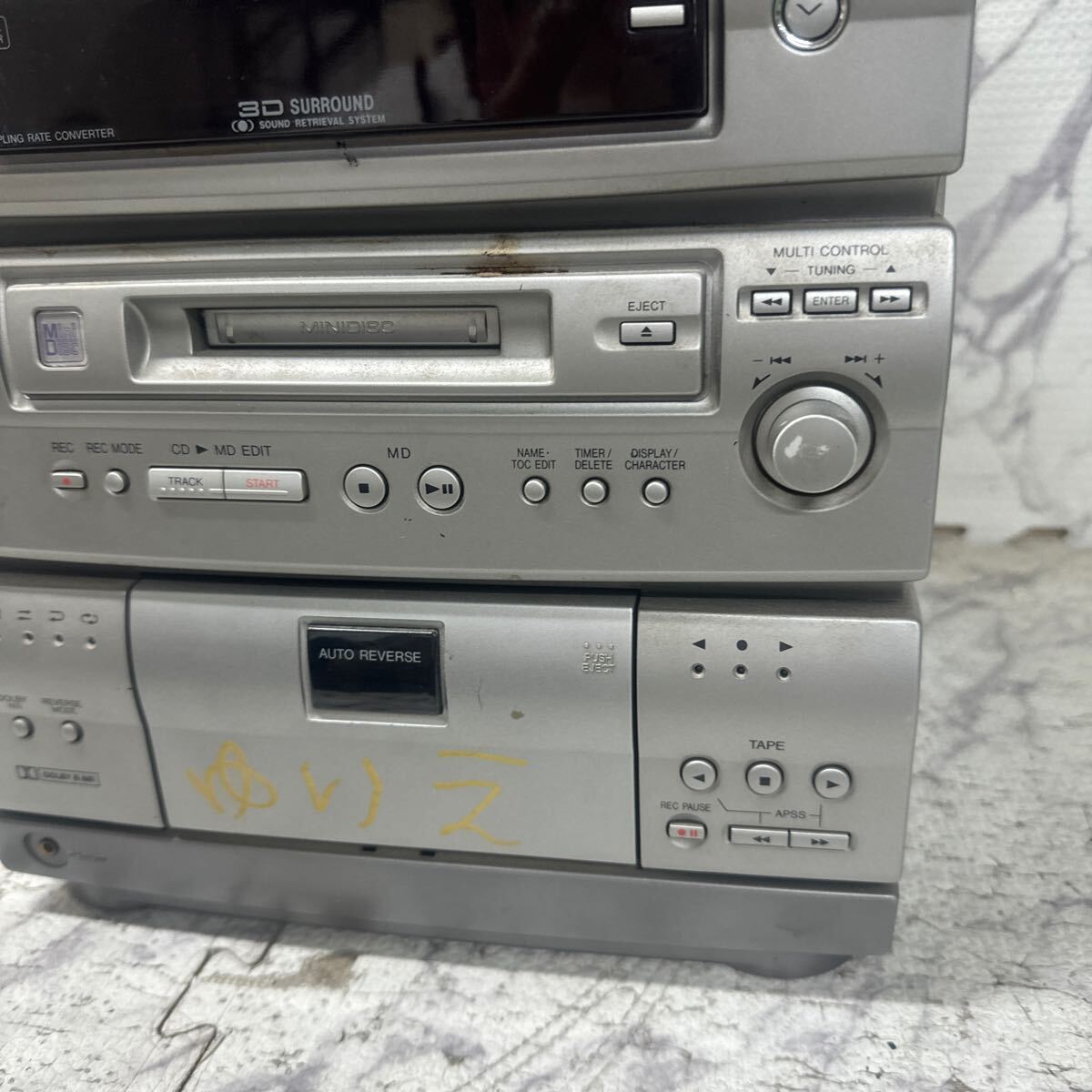 MYM5-283 激安 SHARP MD/CD STEREO MD-X3 ミニコンポ 通電不可 ジャンク品 ※3回再出品で処分_画像3