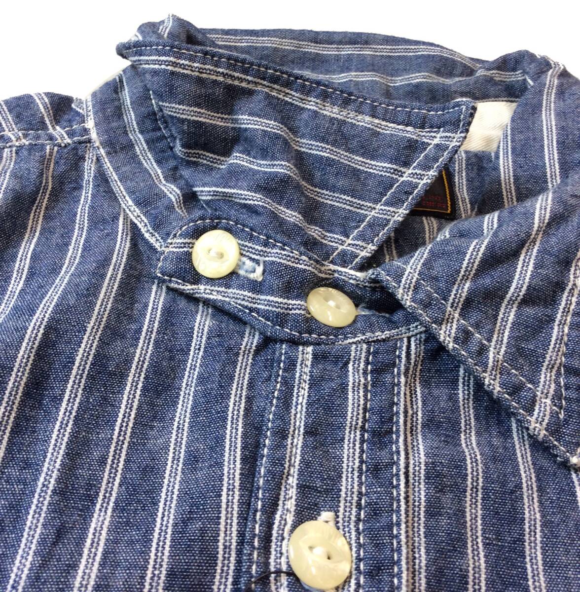 TROPHY CLOTHING トロフィークロージング ストライプ ワークシャツ シャンブレーシャツ 水色/白 コットン 15 送料250円_画像4